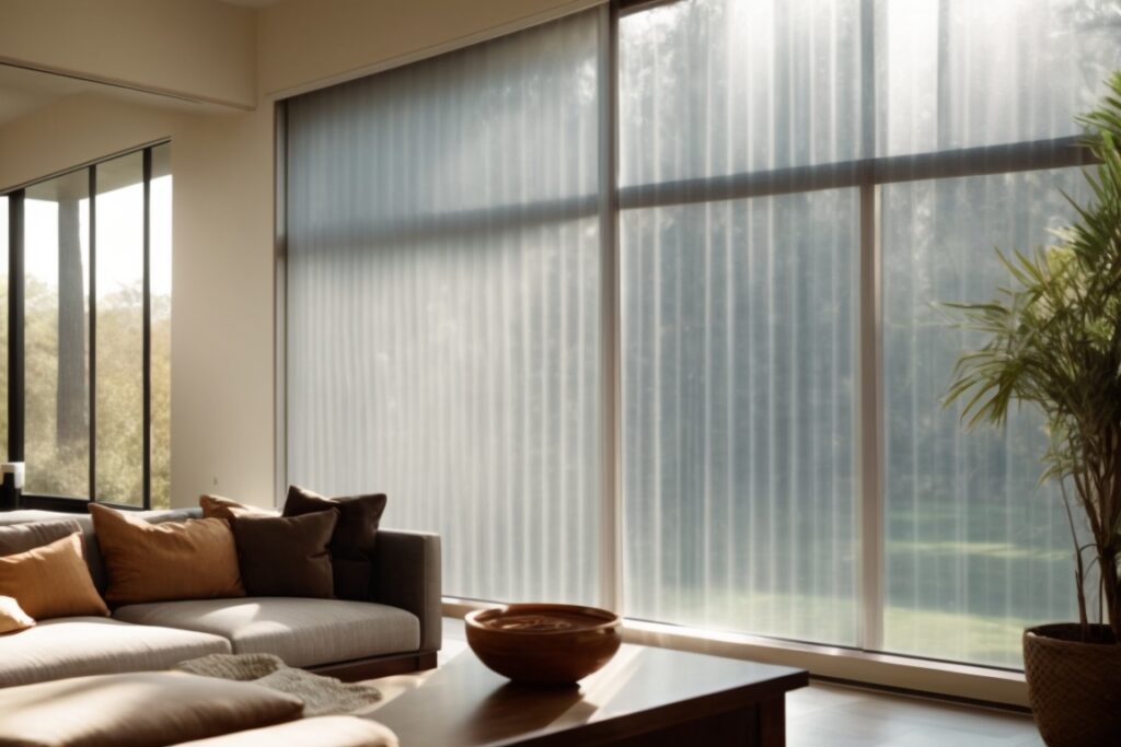Houston home interior with frosted window film diffusing sunlight