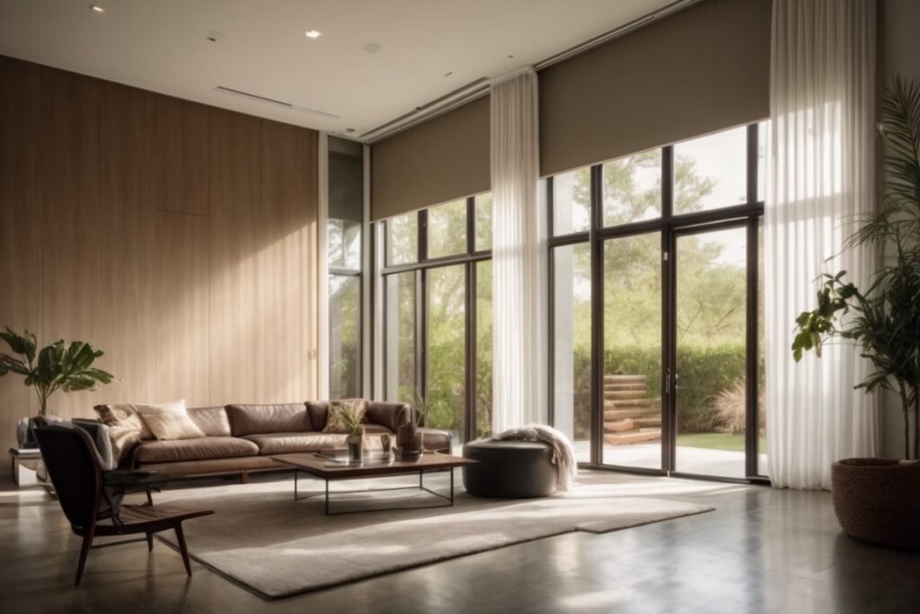Houston home interior with energy-saving window film reflecting sunlight