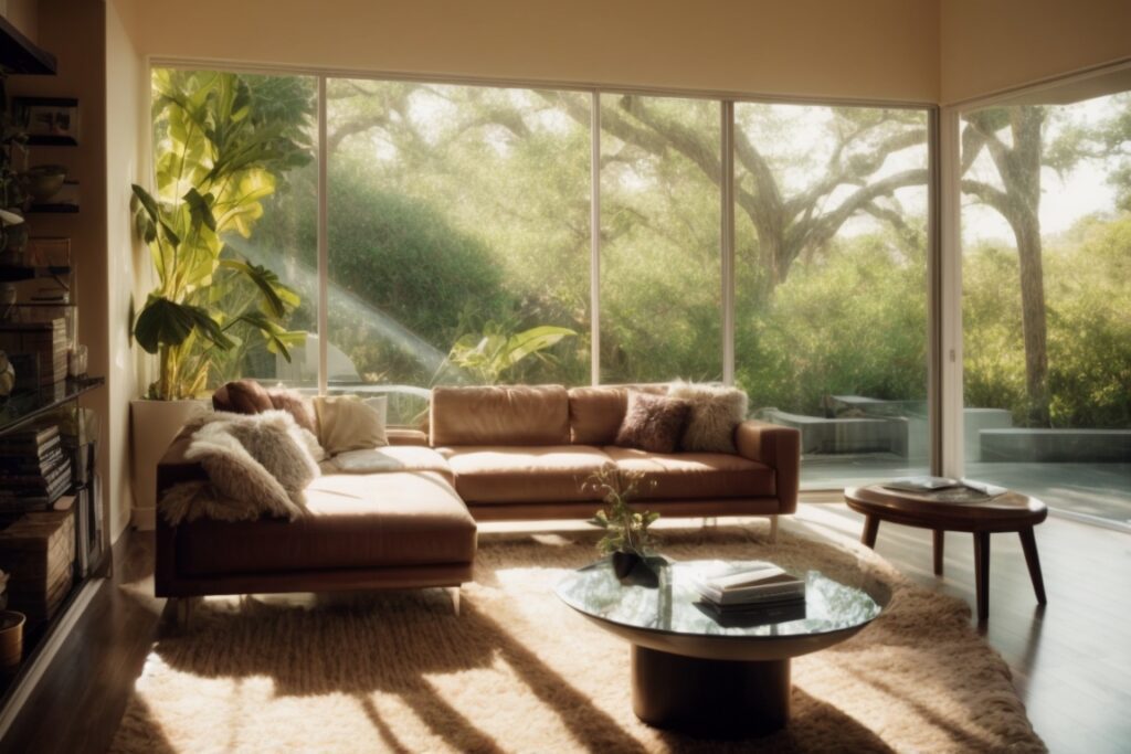 Houston home interior with sunlight filtered through window tints