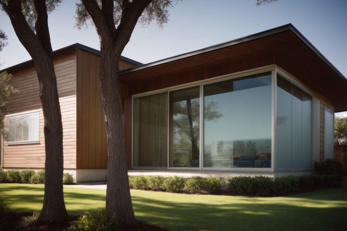 Modern home with frosted window film protecting from Houston sun