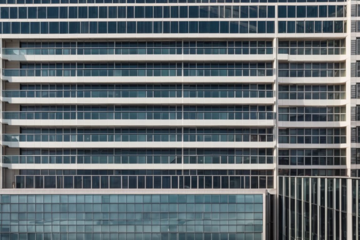 Commercial building in Houston with solar control window film reflecting sunlight