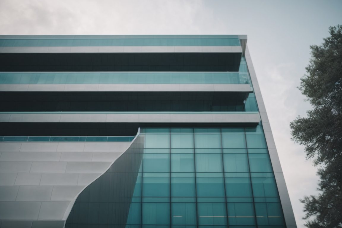 Modern commercial building in Houston with sleek tinted windows