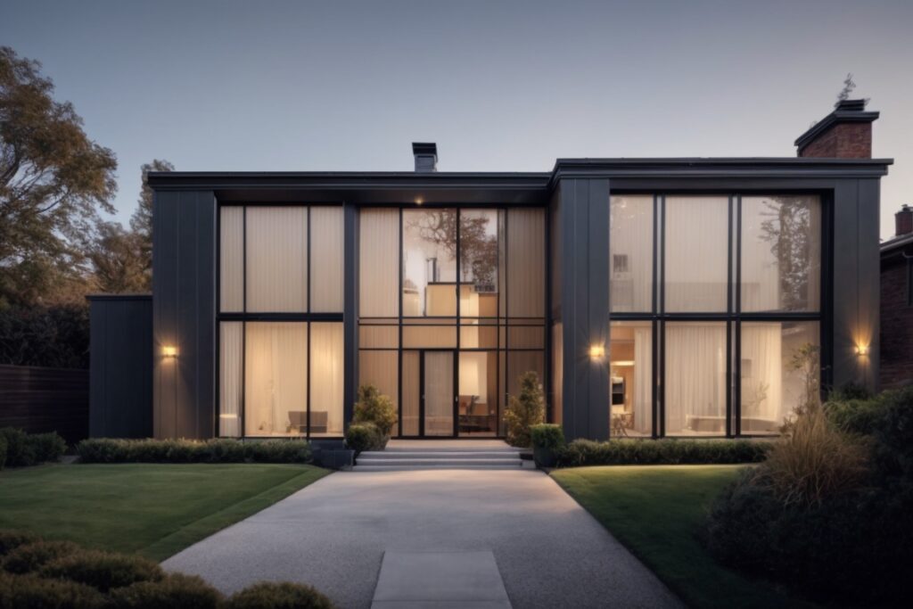 Residential home with frosted window films enhancing privacy and style