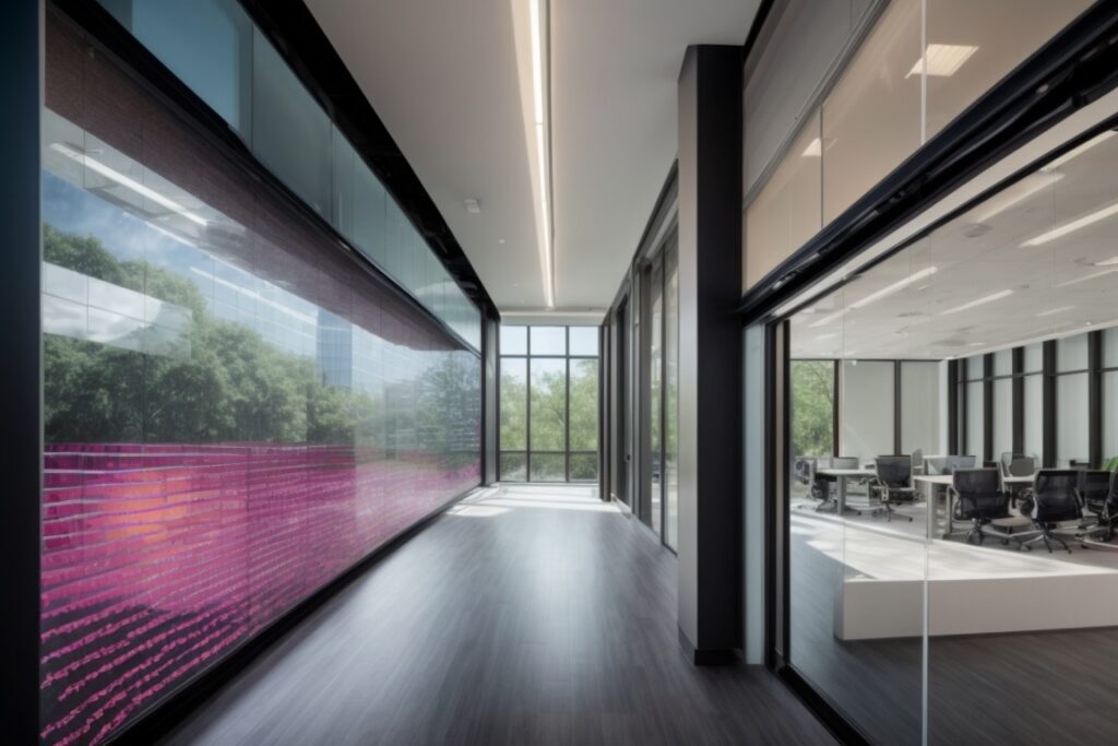 Houston office with decorative window films, UV protection, energy-efficient