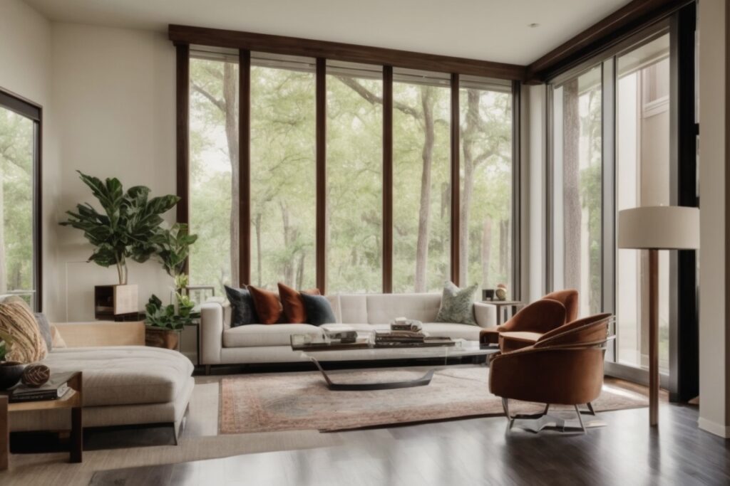 Interior of a Houston home showing energy-efficient decorative window films