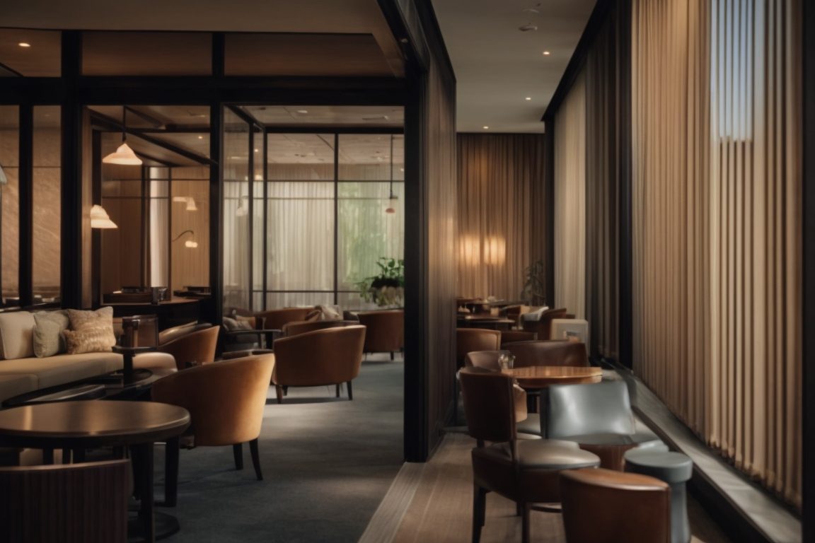 Houston boutique hotel interior with custom window films, soft natural light